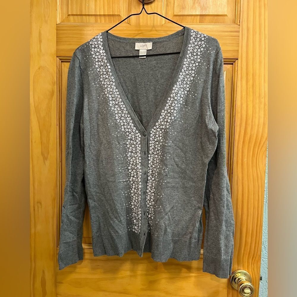 Loft size large gray cardigan embellished with sequins